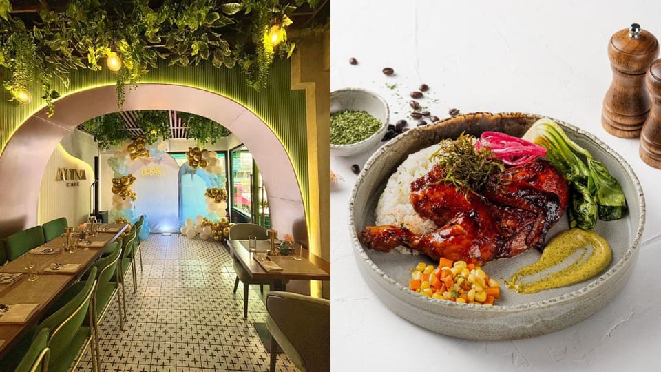 left: interior view of atina cafe; right: bestselling dish from atina cafe